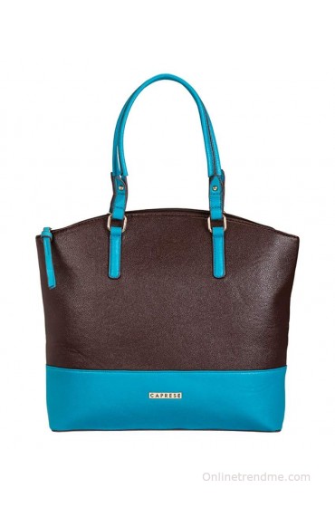 Caprese Nicci Brown-Turquoise P.U Large Satchel Handbag